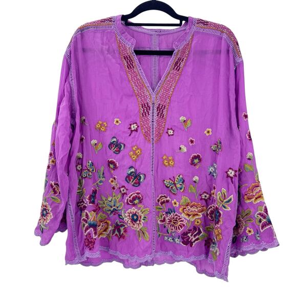 Johnny Was Women's Embellished Maude Blouse Long Sleeve Purple Size PXL NWT - Picture 10 of 12